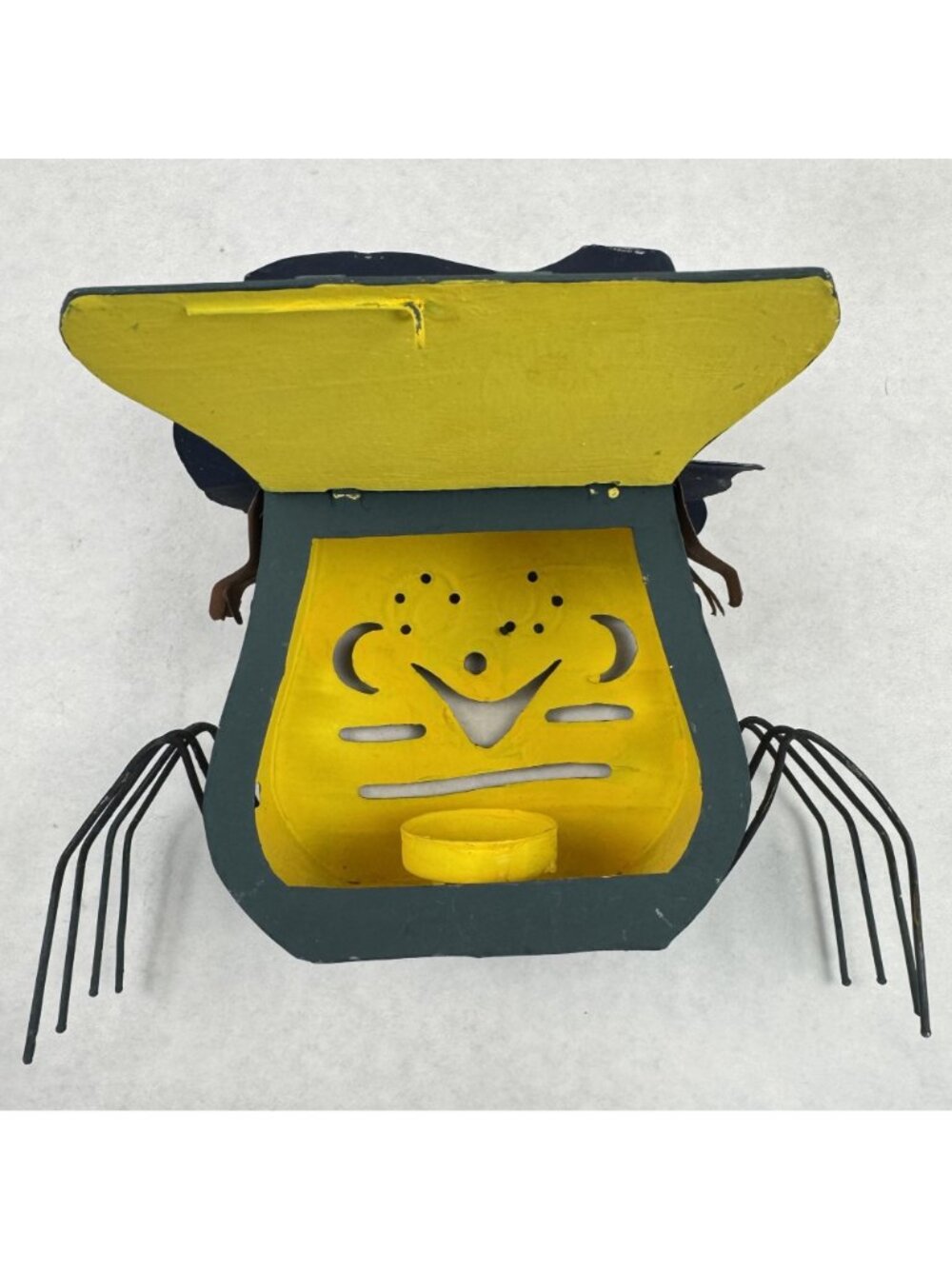Metal Spider Tealight Candle Holder 9"x8" Halloween "Boo" Hat Spooky Glow Black - Picture 5 of 13